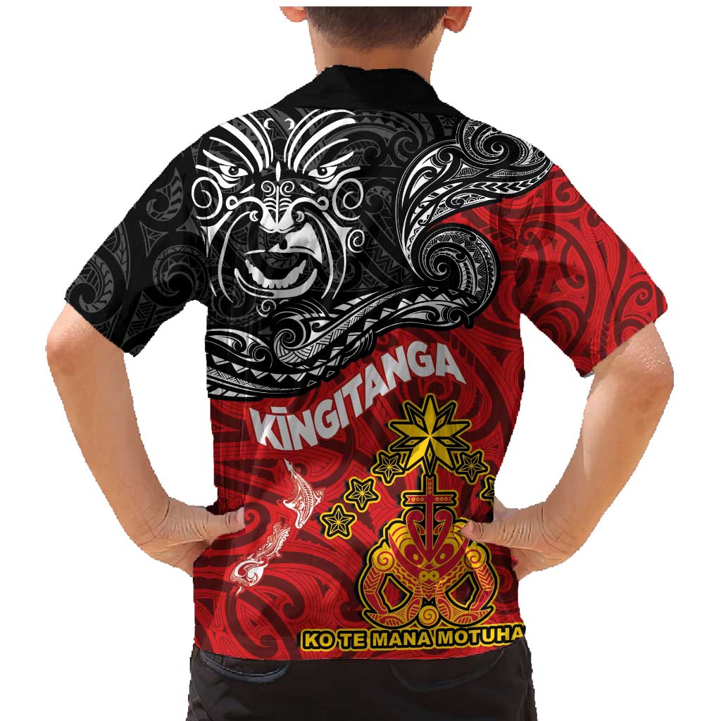 The Kingitanga - Maori King Movement Family Matching Mermaid Dress and Hawaiian Shirt Ko Te Mana Motuhake Emblem with Moko and Polynesian Art Tattoo