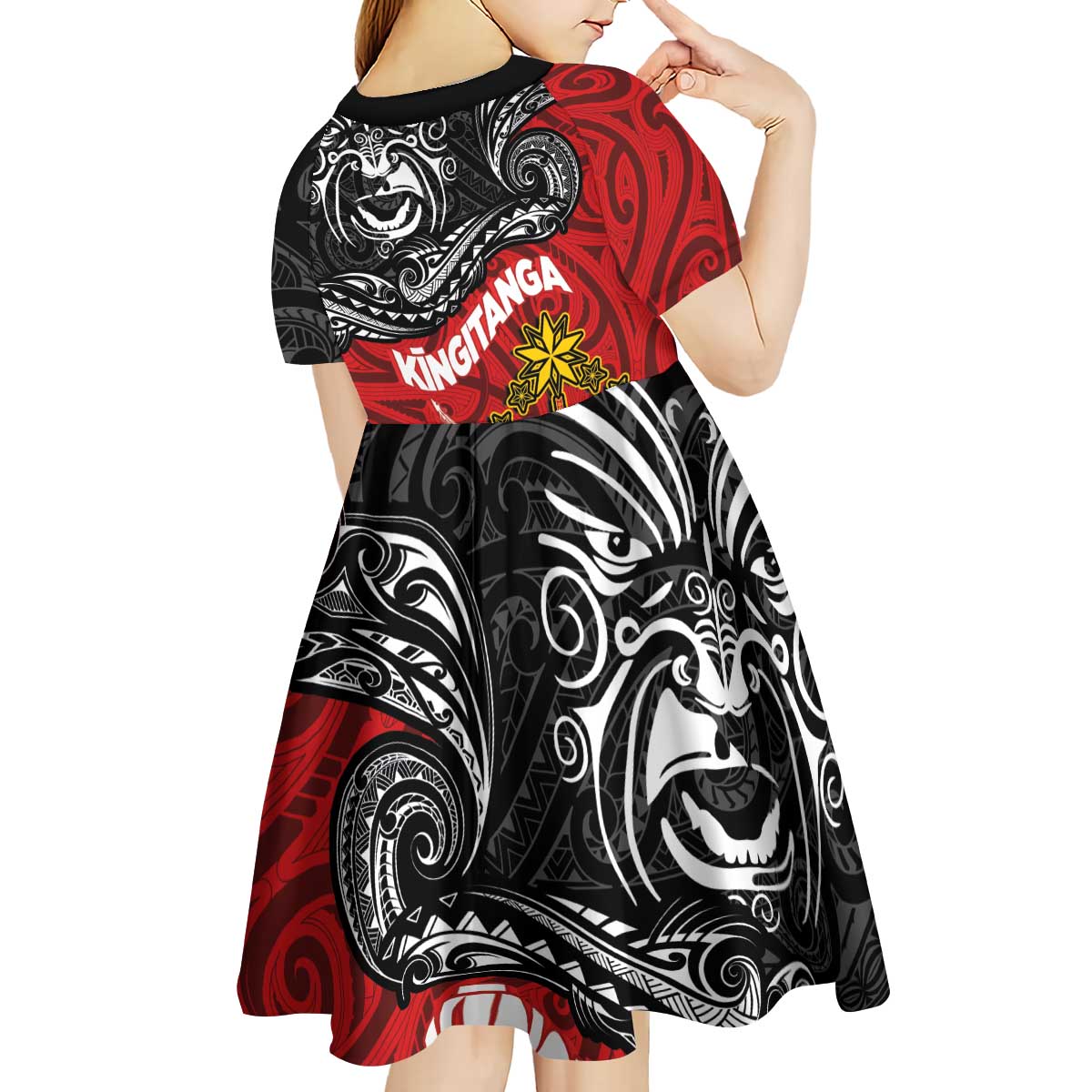The Kingitanga - Maori King Movement Kid Short Sleeve Dress Ko Te Mana Motuhake Emblem with Moko and Polynesian Art Tattoo