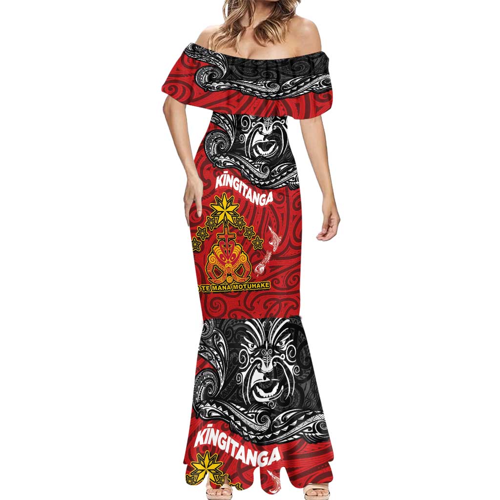 The Kingitanga - Maori King Movement Mermaid Dress Ko Te Mana Motuhake Emblem with Moko and Polynesian Art Tattoo