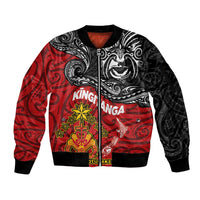 The Kingitanga - Maori King Movement Sleeve Zip Bomber Jacket Ko Te Mana Motuhake Emblem with Moko and Polynesian Art Tattoo
