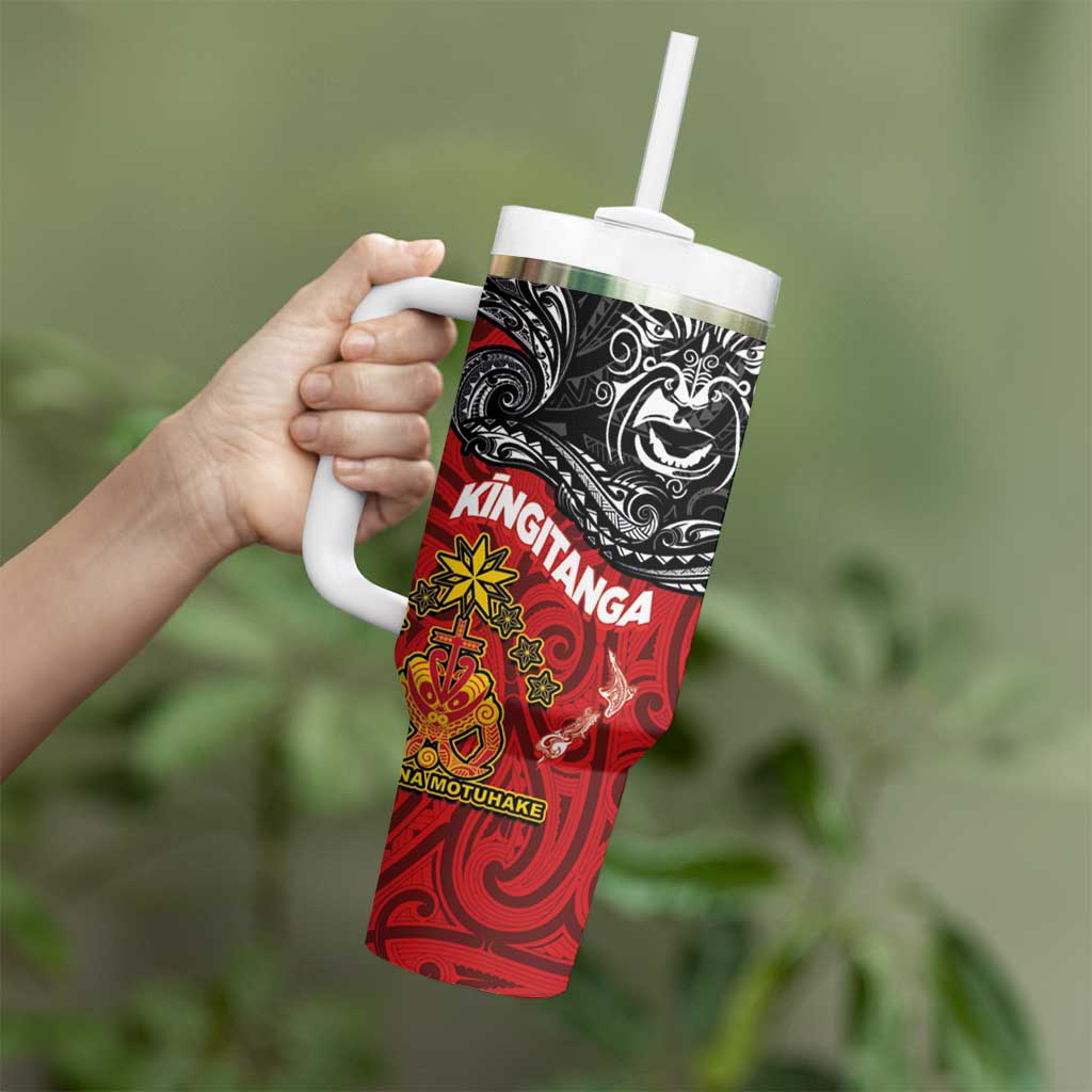 The Kingitanga - Maori King Movement Tumbler With Handle Ko Te Mana Motuhake Emblem with Moko and Polynesian Art Tattoo LT03