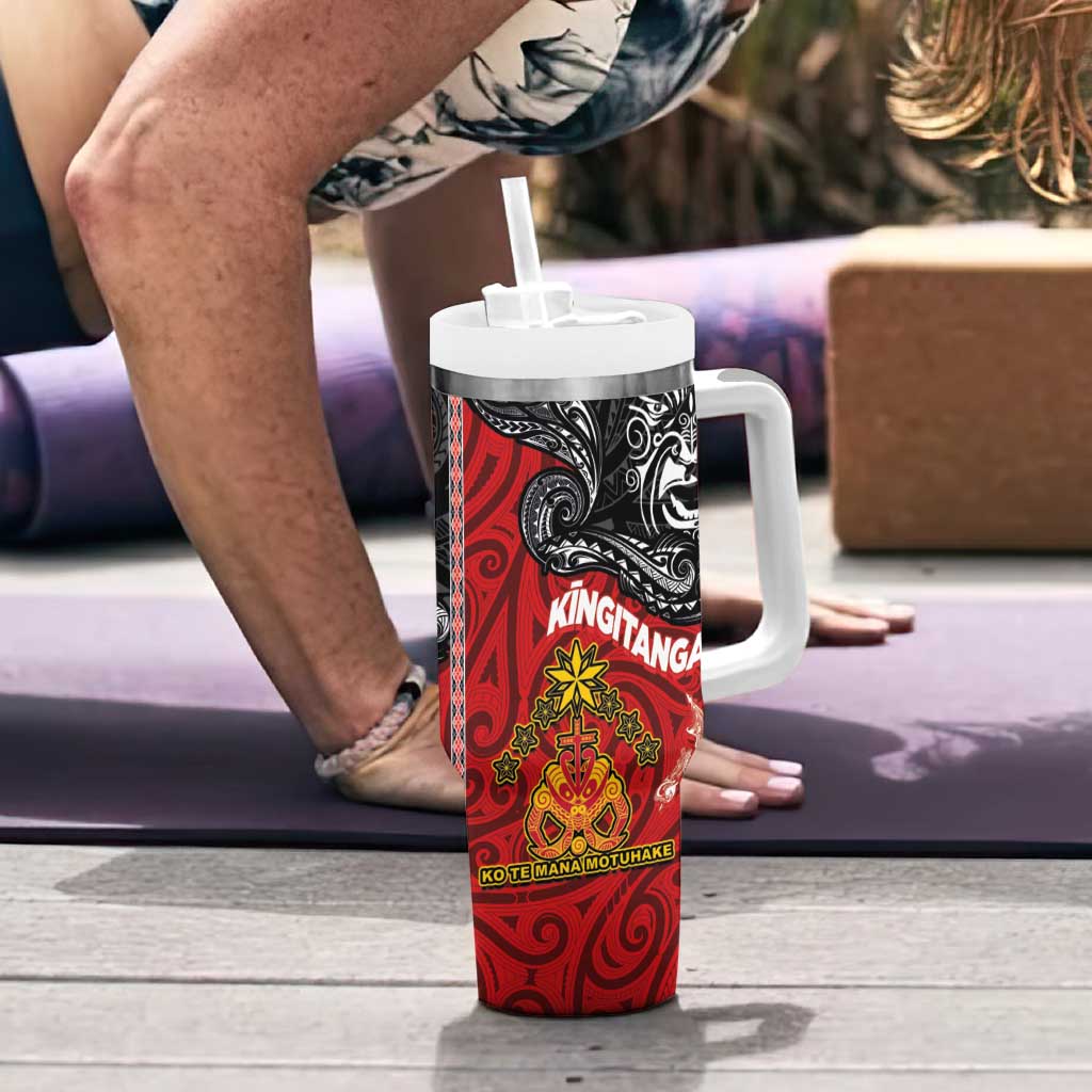 The Kingitanga - Maori King Movement Tumbler With Handle Ko Te Mana Motuhake Emblem with Moko and Polynesian Art Tattoo LT03