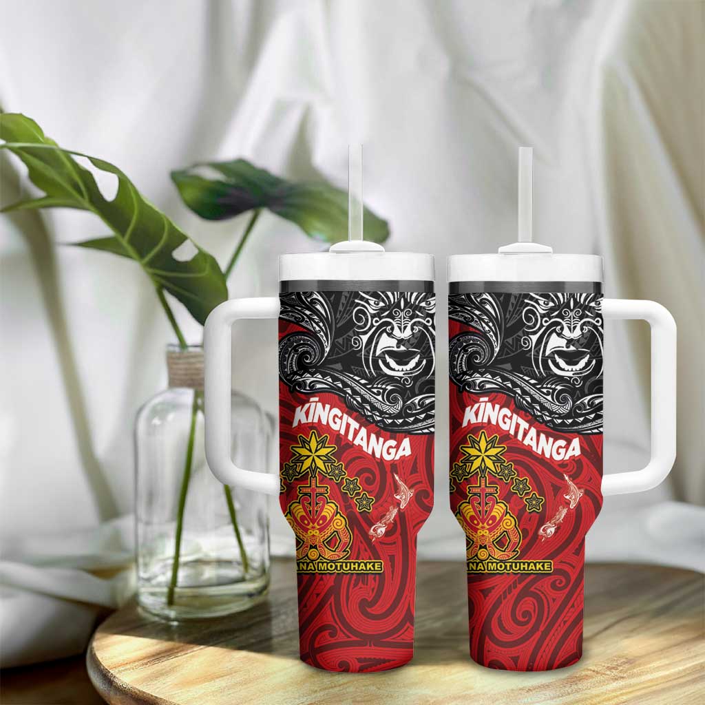 The Kingitanga - Maori King Movement Tumbler With Handle Ko Te Mana Motuhake Emblem with Moko and Polynesian Art Tattoo LT03