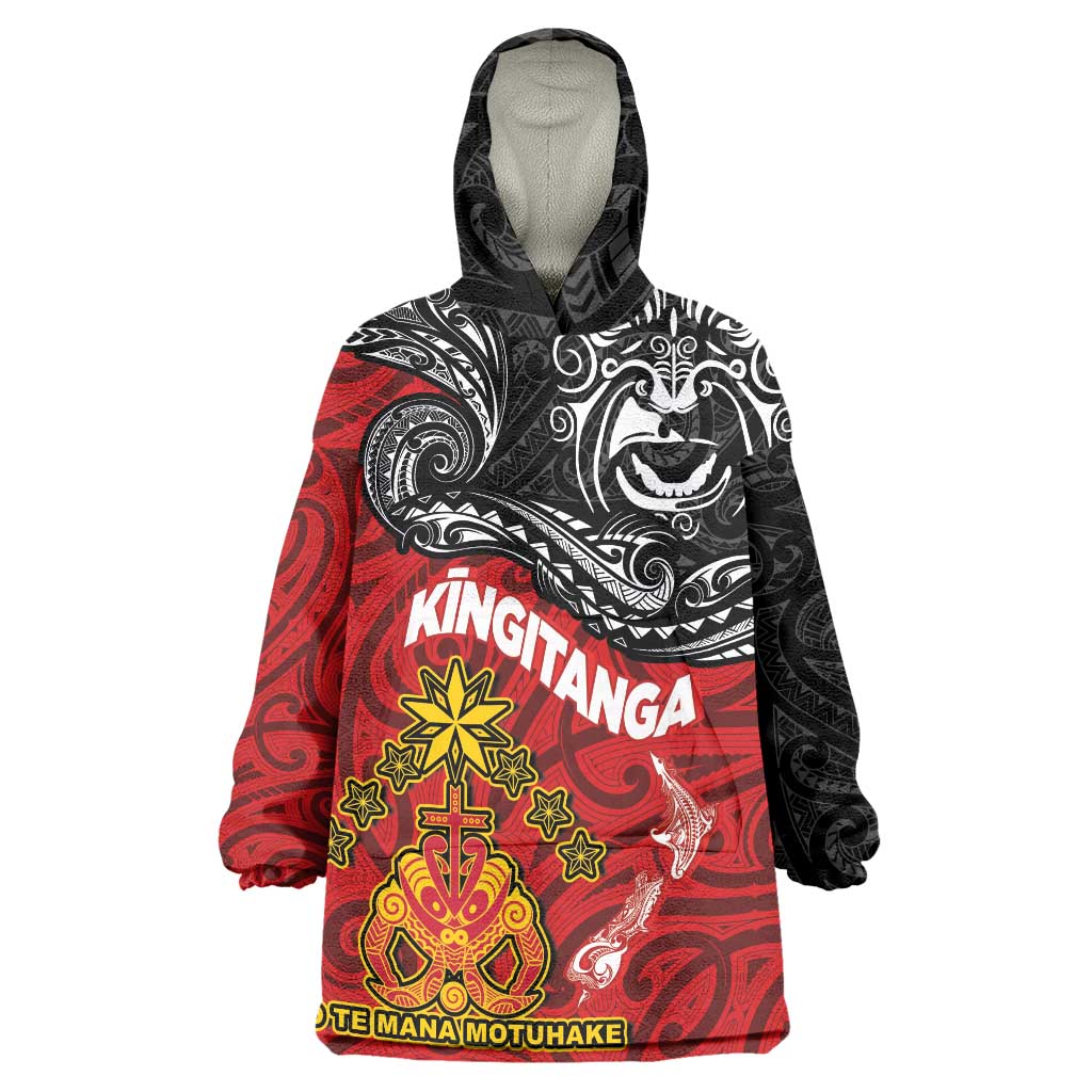 Maori King Movement Wearable Blanket Hoodie Ko Te Mana Motuhake Emblem with Moko and Polynesian Art Tattoo LT03 One Size Red - Polynesian Pride