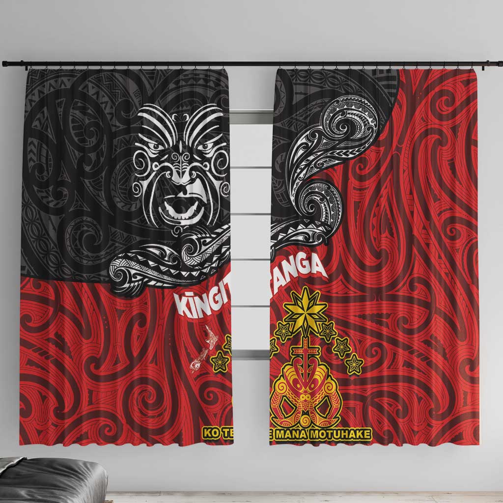 Maori King Movement Window Curtain Ko Te Mana Motuhake Emblem with Moko and Polynesian Art Tattoo LT03 With Hooks Red - Polynesian Pride