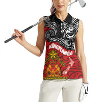 The Kingitanga - Maori King Movement Women Sleeveless Polo Shirt Ko Te Mana Motuhake Emblem with Moko and Polynesian Art Tattoo