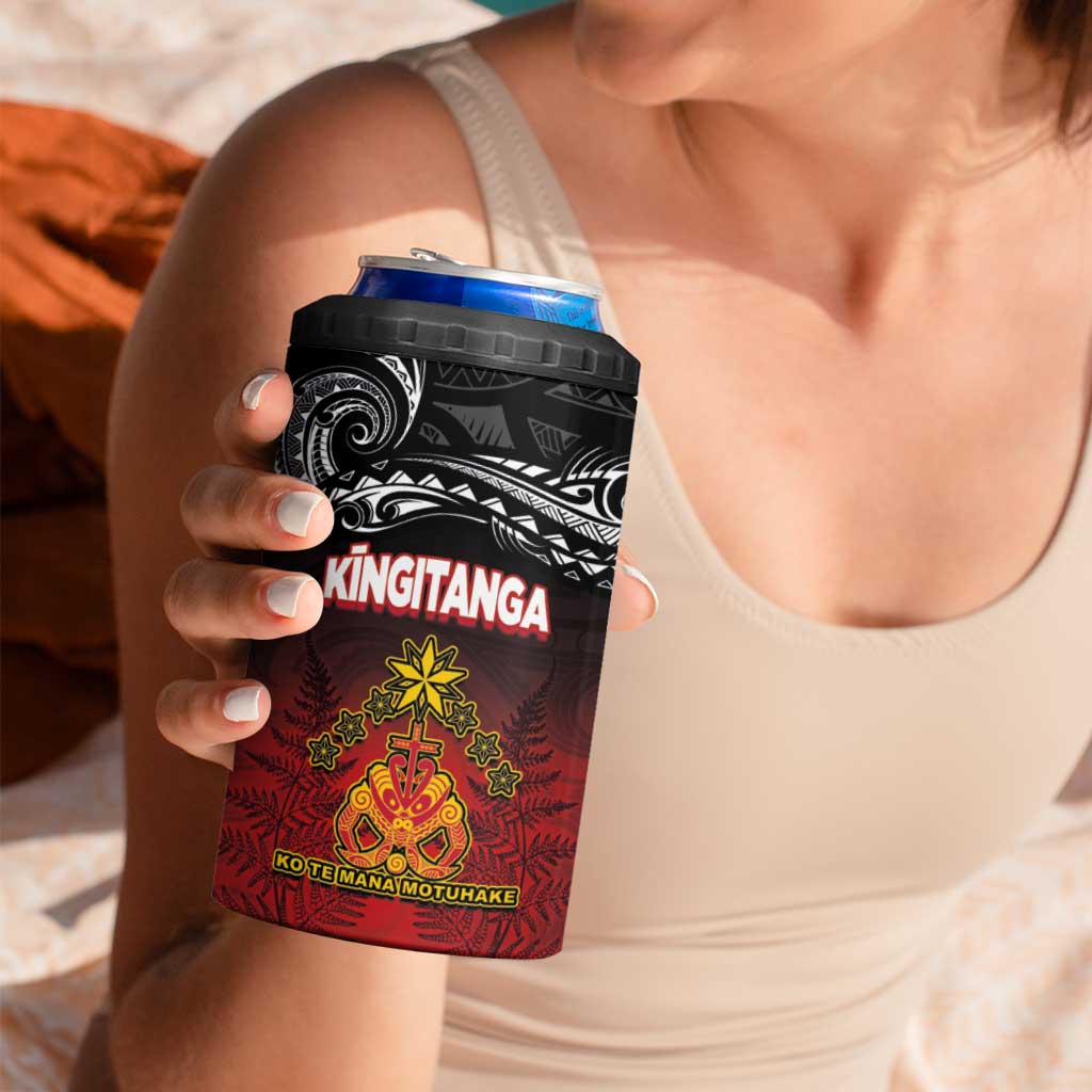 Personalised The Kingitanga - Maori King Movement 4 in 1 Can Cooler Tumbler Ko Te Mana Motuhake Emblem with Silver Ferns and Polynesian Art Tattoo LT03