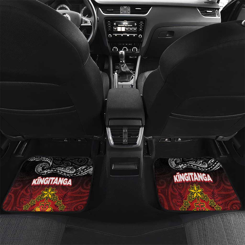 Personalised The Kingitanga - Maori King Movement Car Mats Ko Te Mana Motuhake Emblem with Silver Ferns and Polynesian Art Tattoo