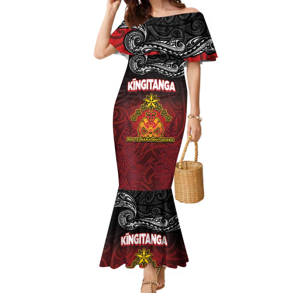 Personalised The Kingitanga - Maori King Movement Family Matching Mermaid Dress and Hawaiian Shirt Ko Te Mana Motuhake Emblem with Silver Ferns and Polynesian Art Tattoo