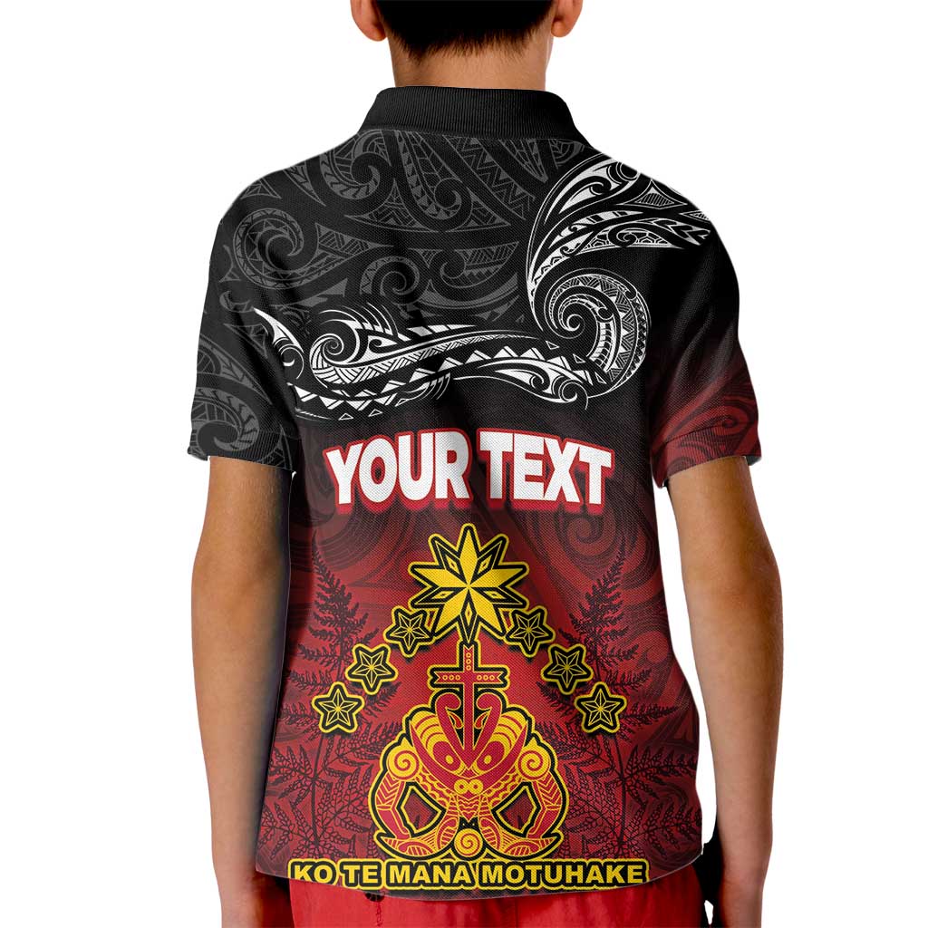 Personalised The Kingitanga - Maori King Movement Kid Polo Shirt Ko Te Mana Motuhake Emblem with Silver Ferns and Polynesian Art Tattoo