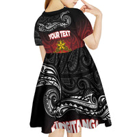 Personalised The Kingitanga - Maori King Movement Kid Short Sleeve Dress Ko Te Mana Motuhake Emblem with Silver Ferns and Polynesian Art Tattoo
