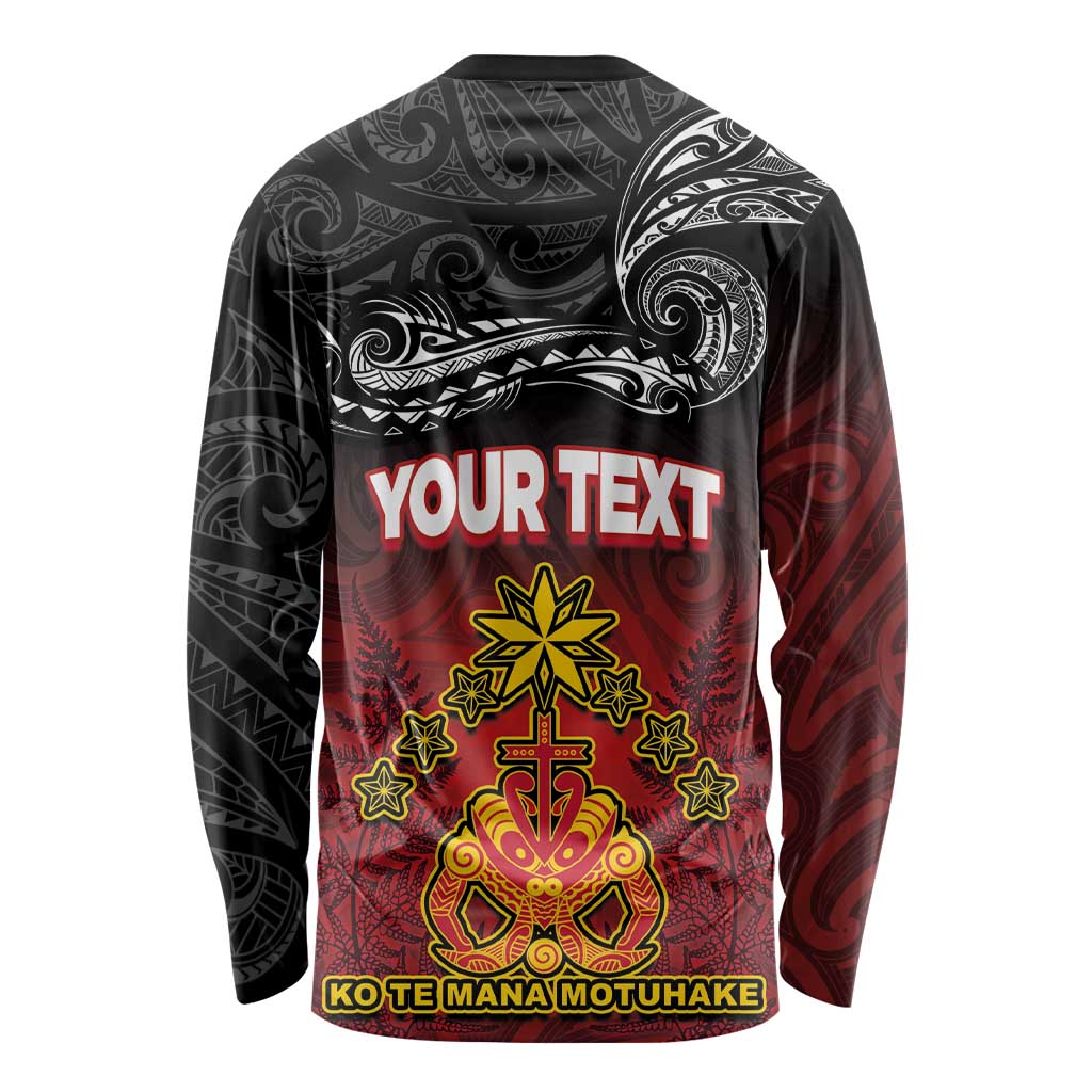 Personalised The Kingitanga - Maori King Movement Long Sleeve Shirt Ko Te Mana Motuhake Emblem with Silver Ferns and Polynesian Art Tattoo