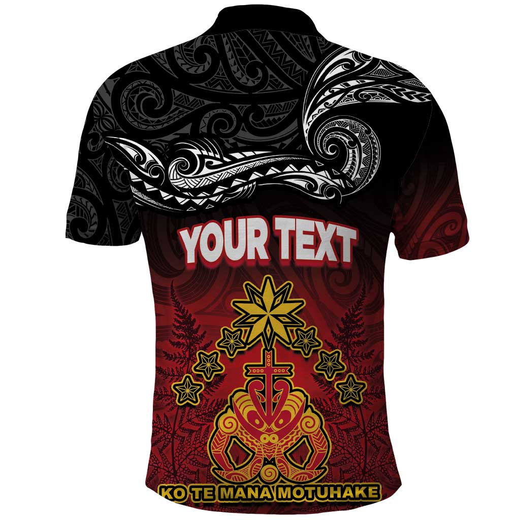 Personalised The Kingitanga - Maori King Movement Polo Shirt Ko Te Mana Motuhake Emblem with Silver Ferns and Polynesian Art Tattoo