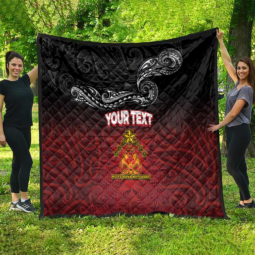 Personalised The Kingitanga - Maori King Movement Quilt Ko Te Mana Motuhake Emblem with Silver Ferns and Polynesian Art Tattoo