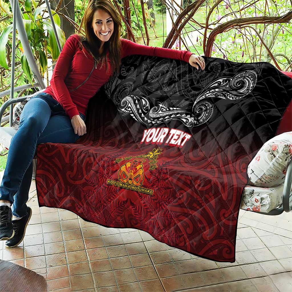 Personalised The Kingitanga - Maori King Movement Quilt Ko Te Mana Motuhake Emblem with Silver Ferns and Polynesian Art Tattoo