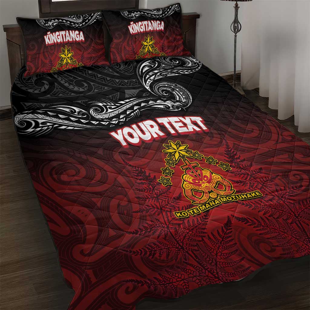 Personalised Maori King Movement Quilt Bed Set Ko Te Mana Motuhake Emblem with Silver Ferns and Polynesian Art Tattoo LT03 Red - Polynesian Pride