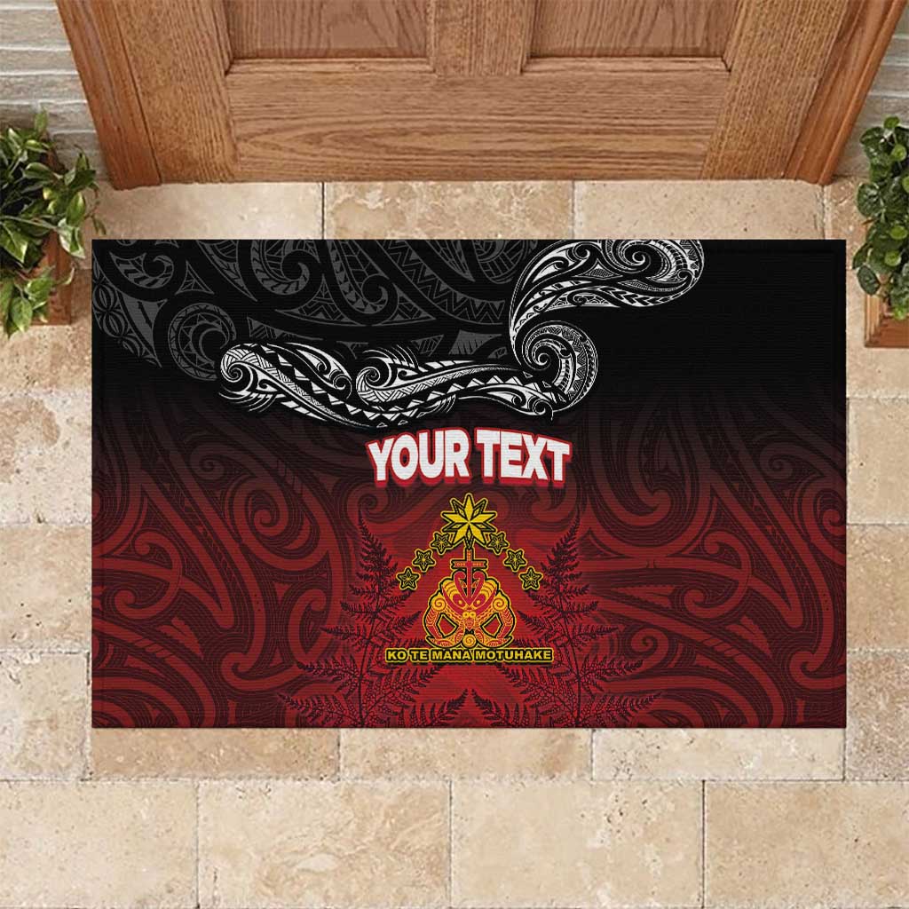 Personalised The Kingitanga - Maori King Movement Rubber Doormat Ko Te Mana Motuhake Emblem with Silver Ferns and Polynesian Art Tattoo