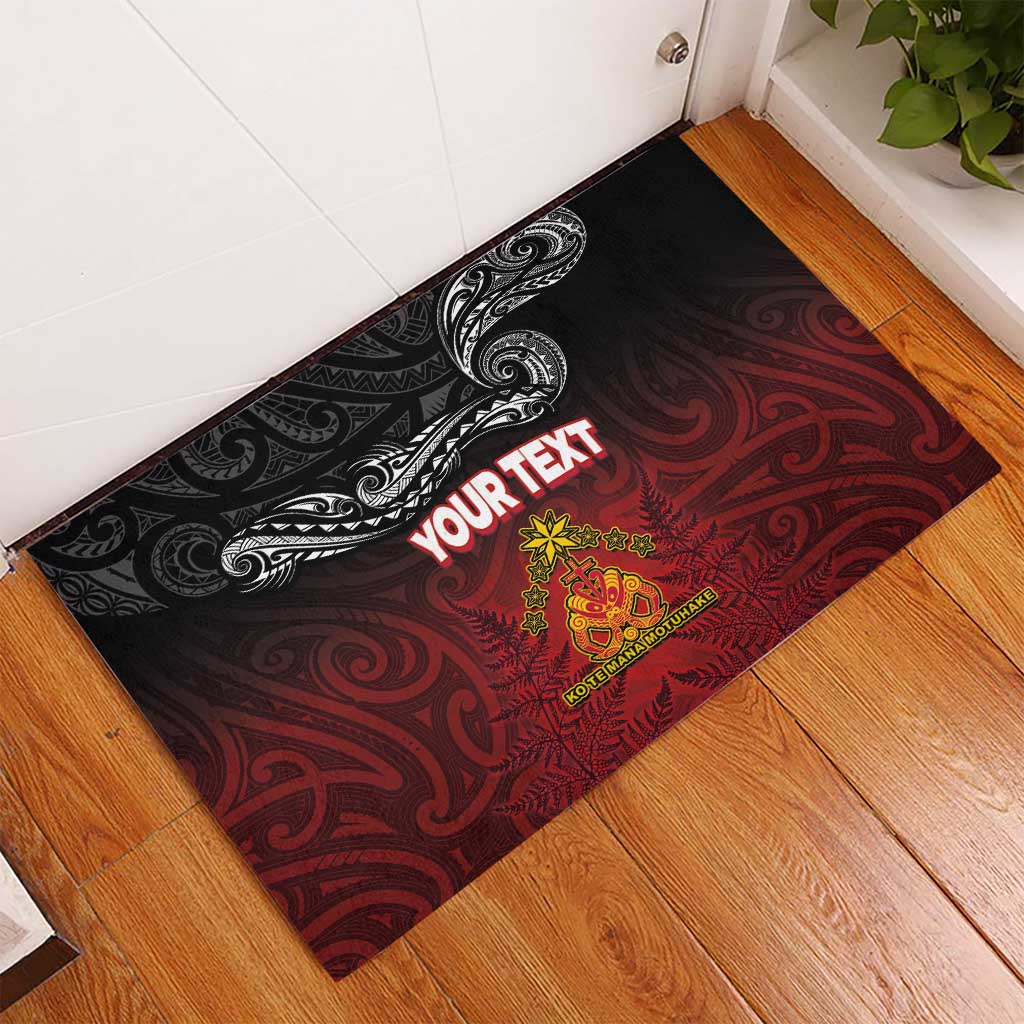 Personalised The Kingitanga - Maori King Movement Rubber Doormat Ko Te Mana Motuhake Emblem with Silver Ferns and Polynesian Art Tattoo