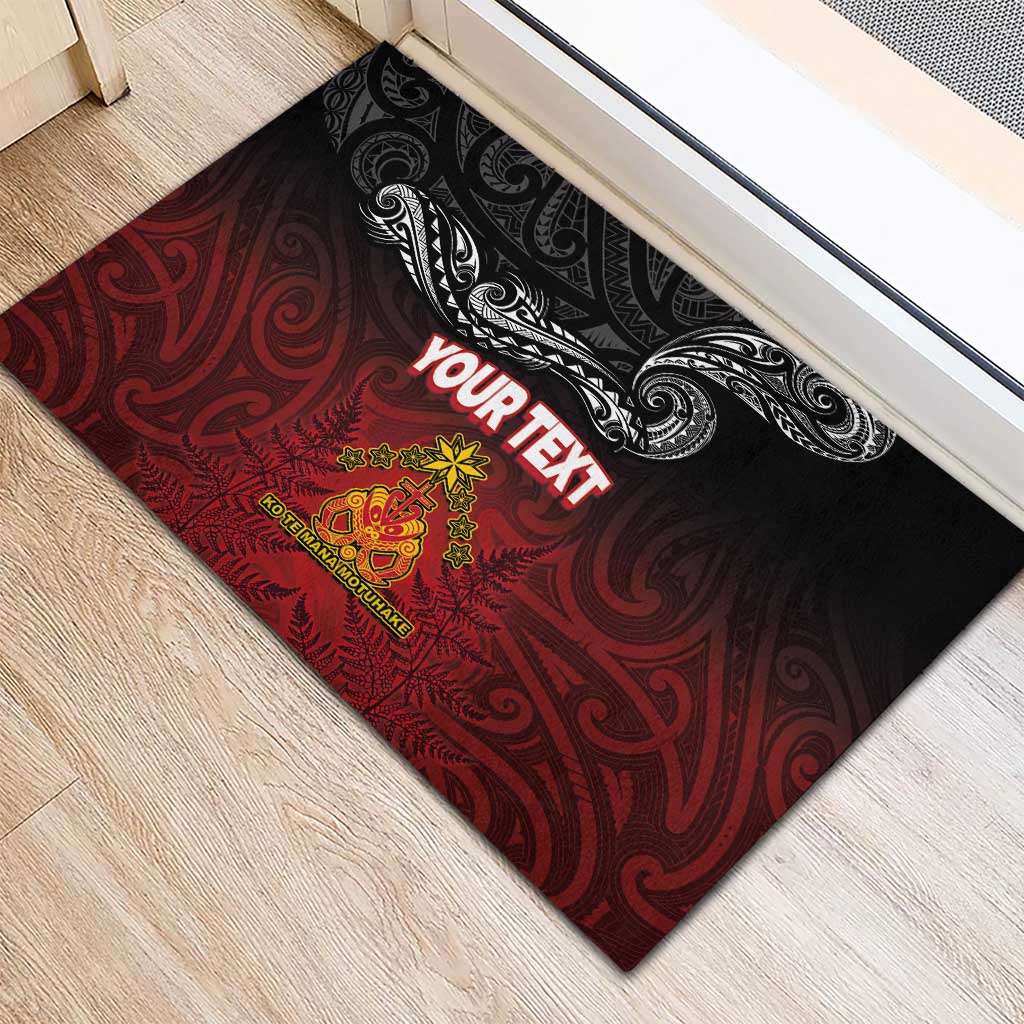 Personalised The Kingitanga - Maori King Movement Rubber Doormat Ko Te Mana Motuhake Emblem with Silver Ferns and Polynesian Art Tattoo
