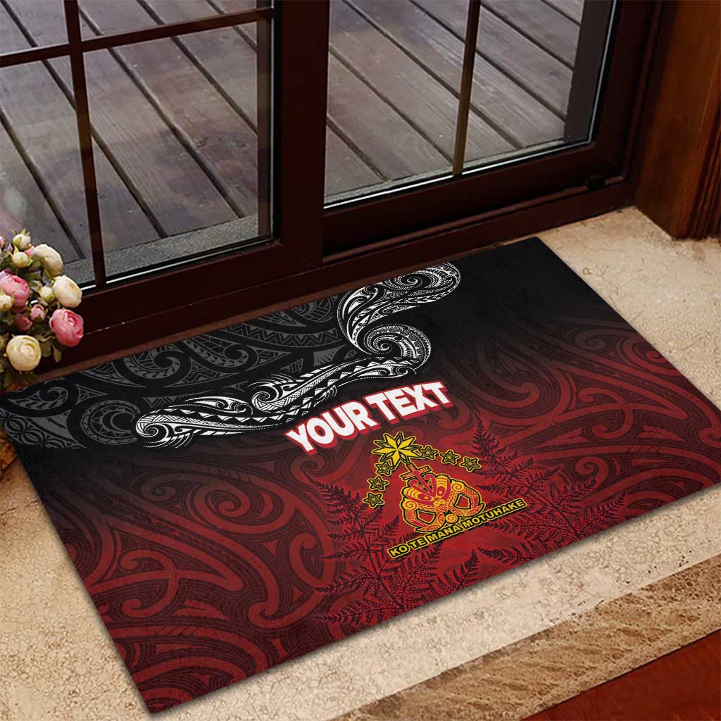 Personalised The Kingitanga - Maori King Movement Rubber Doormat Ko Te Mana Motuhake Emblem with Silver Ferns and Polynesian Art Tattoo