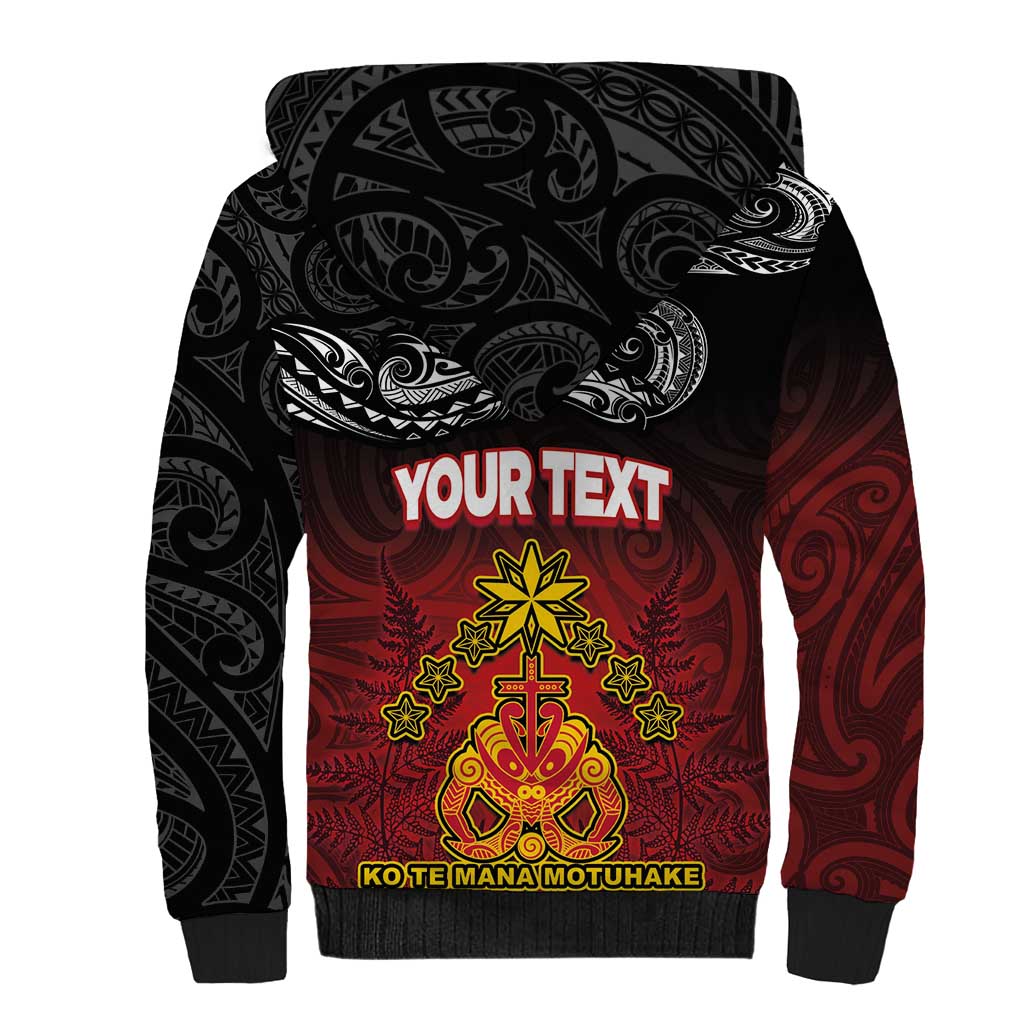 Personalised The Kingitanga - Maori King Movement Sherpa Hoodie Ko Te Mana Motuhake Emblem with Silver Ferns and Polynesian Art Tattoo