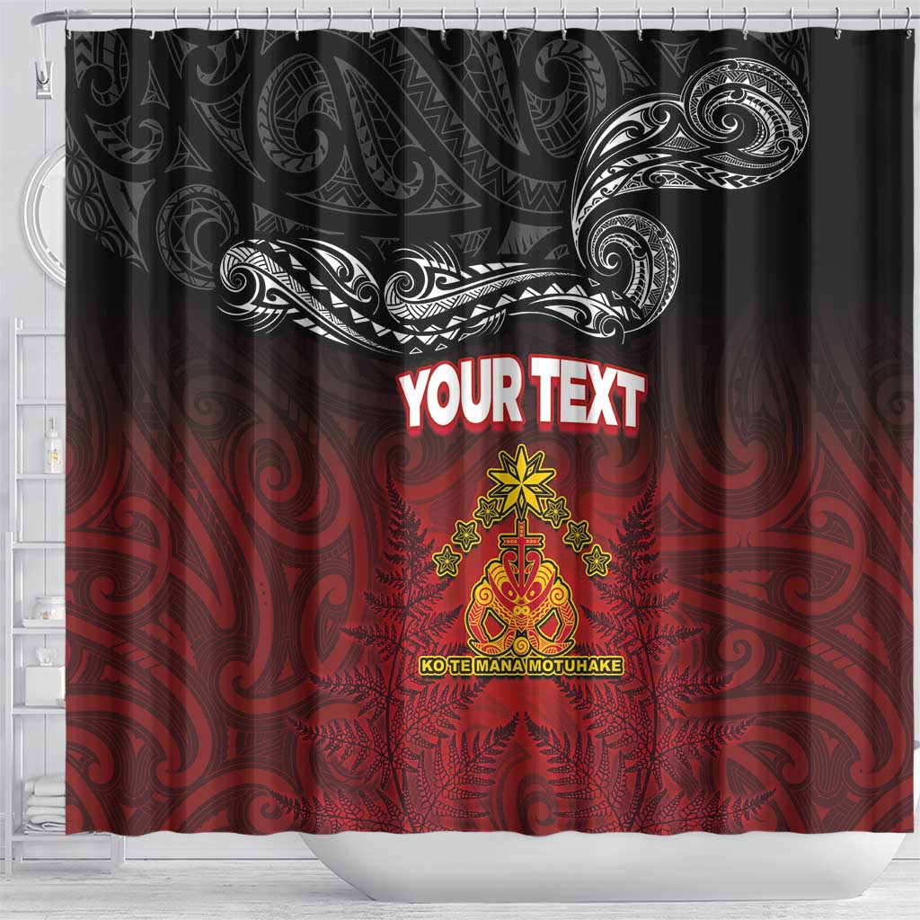 Personalised The Kingitanga - Maori King Movement Shower Curtain Ko Te Mana Motuhake Emblem with Silver Ferns and Polynesian Art Tattoo