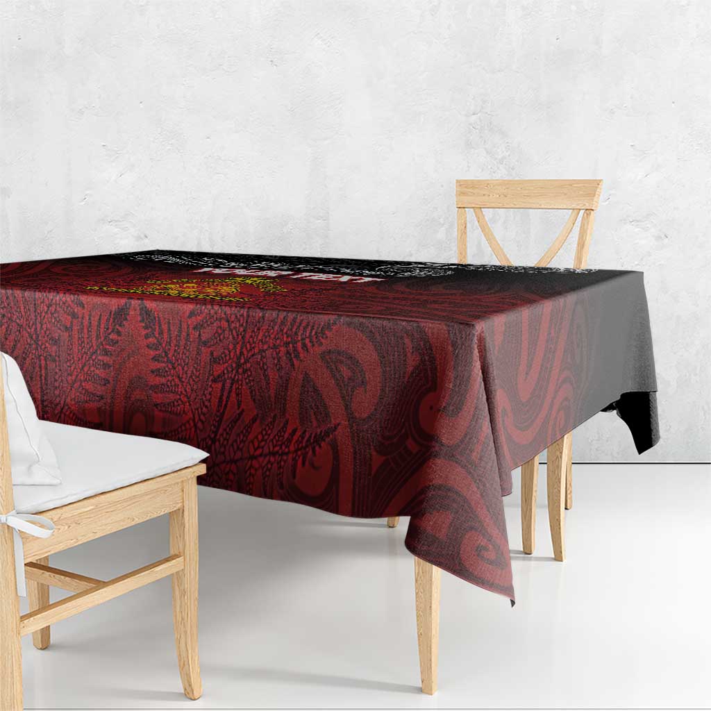 Personalised The Kingitanga - Maori King Movement Tablecloth Ko Te Mana Motuhake Emblem with Silver Ferns and Polynesian Art Tattoo
