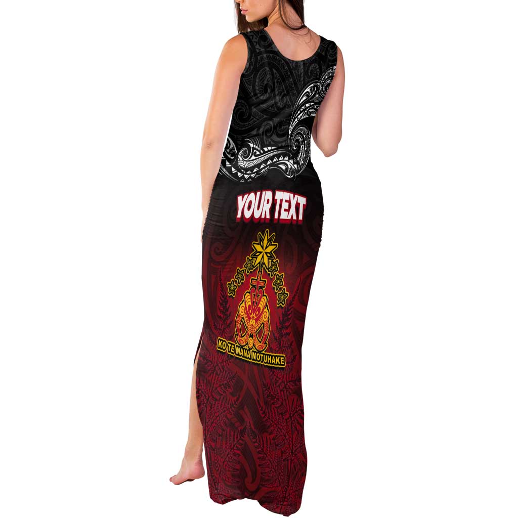 Personalised The Kingitanga - Maori King Movement Tank Maxi Dress Ko Te Mana Motuhake Emblem with Silver Ferns and Polynesian Art Tattoo