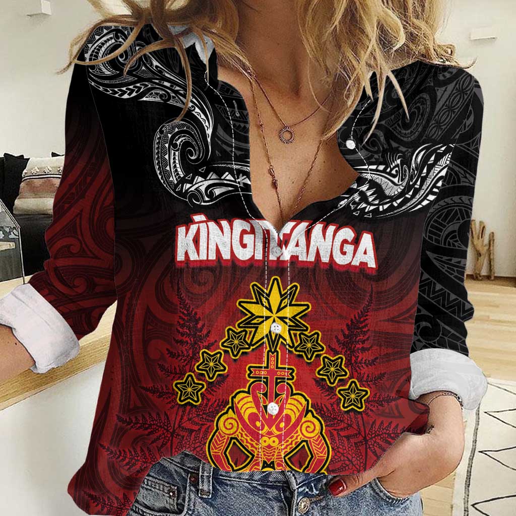 Personalised The Kingitanga - Maori King Movement Women Casual Shirt Ko Te Mana Motuhake Emblem with Silver Ferns and Polynesian Art Tattoo