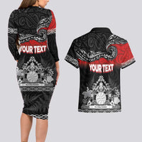 Personalised The Kingitanga - Maori King Movement Couples Matching Long Sleeve Bodycon Dress and Hawaiian Shirt Te Paki-o-Matariki with Silver Ferns and Polynesian Art Tattoo