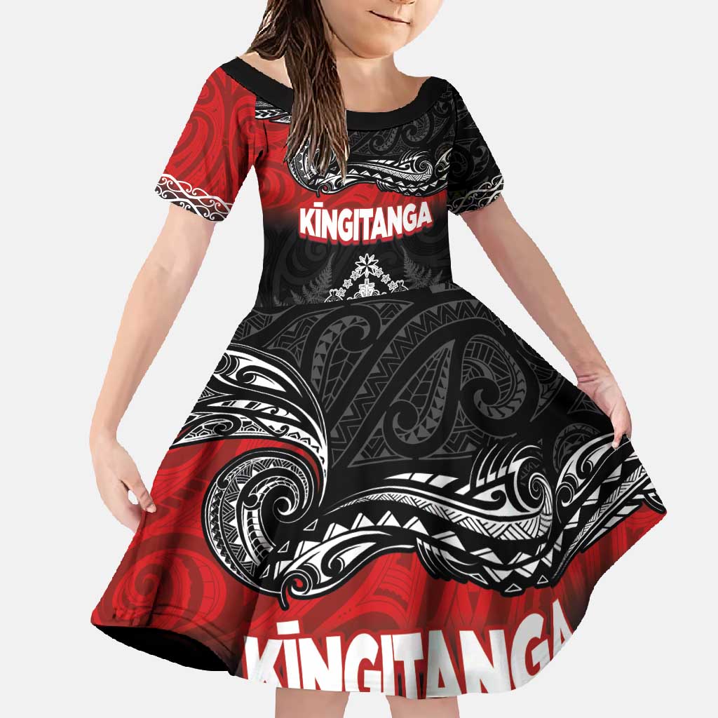Personalised The Kingitanga - Maori King Movement Family Matching Short Sleeve Bodycon Dress and Hawaiian Shirt Te Paki-o-Matariki with Silver Ferns and Polynesian Art Tattoo