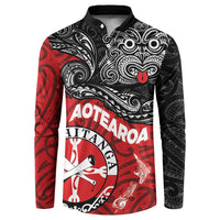 Maori Kotahitanga Button Sweatshirt Aotearoa Spirit with Maori Mask and Polynesian Art Tattoo