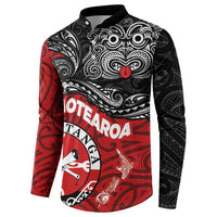 Maori Kotahitanga Button Sweatshirt Aotearoa Spirit with Maori Mask and Polynesian Art Tattoo