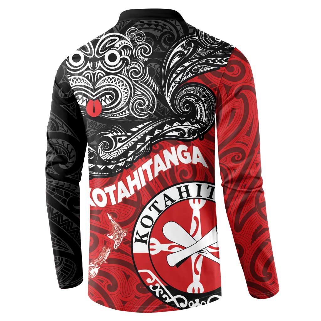 Maori Kotahitanga Button Sweatshirt Aotearoa Spirit with Maori Mask and Polynesian Art Tattoo