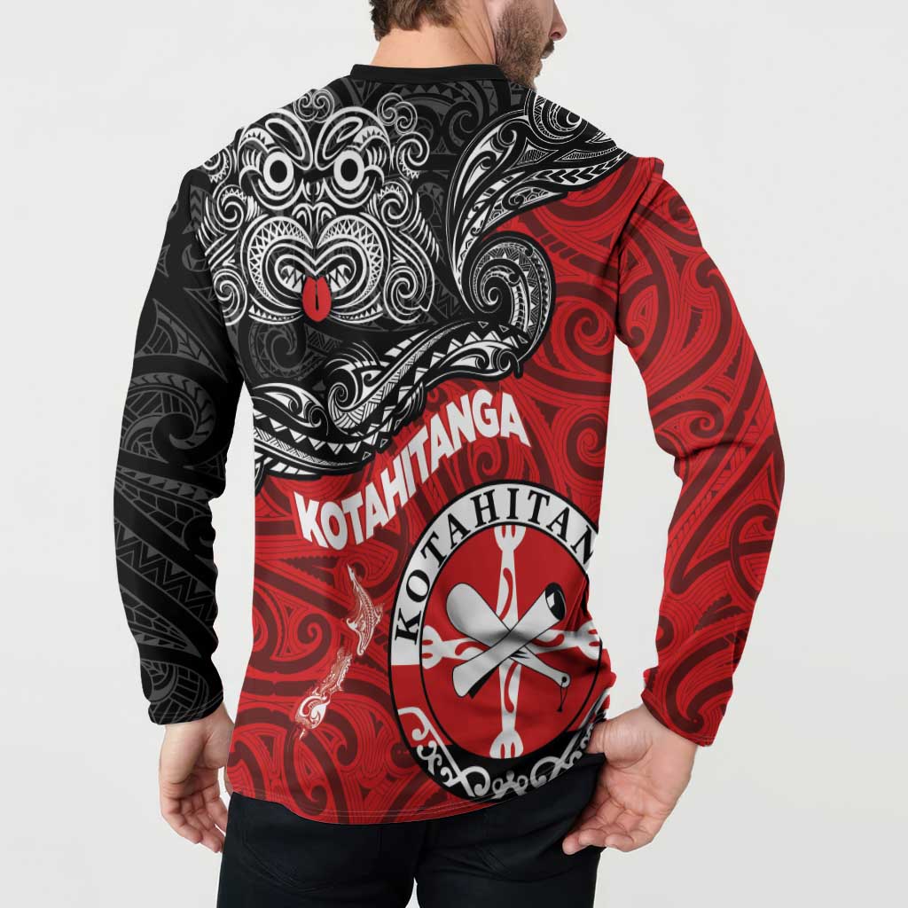 Maori Kotahitanga Button Sweatshirt Aotearoa Spirit with Maori Mask and Polynesian Art Tattoo
