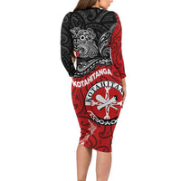 Maori Kotahitanga Family Matching Long Sleeve Bodycon Dress and Hawaiian Shirt Aotearoa Spirit with Maori Mask and Polynesian Art Tattoo