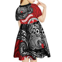 Maori Kotahitanga Kid Short Sleeve Dress Aotearoa Spirit with Maori Mask and Polynesian Art Tattoo