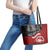 Maori Kotahitanga Leather Tote Bag Aotearoa Spirit with Maori Mask and Polynesian Art Tattoo