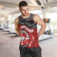Maori Kotahitanga Men Tank Top Aotearoa Spirit with Maori Mask and Polynesian Art Tattoo