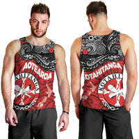 Maori Kotahitanga Men Tank Top Aotearoa Spirit with Maori Mask and Polynesian Art Tattoo
