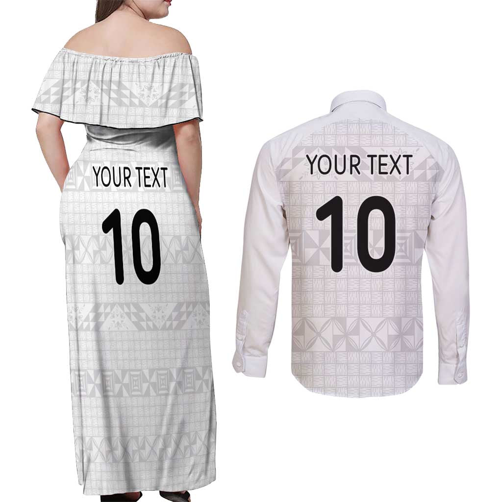 Custom Tonga Ngatu Art Rugby Mate Ma'a Couples Matching Off Shoulder Maxi Dress and Long Sleeve Button Shirt - Polynesian Pride