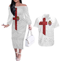 Custom Tonga Ngatu Art Rugby Mate Ma'a Couples Matching Off The Shoulder Long Sleeve Dress and Hawaiian Shirt - Polynesian Pride