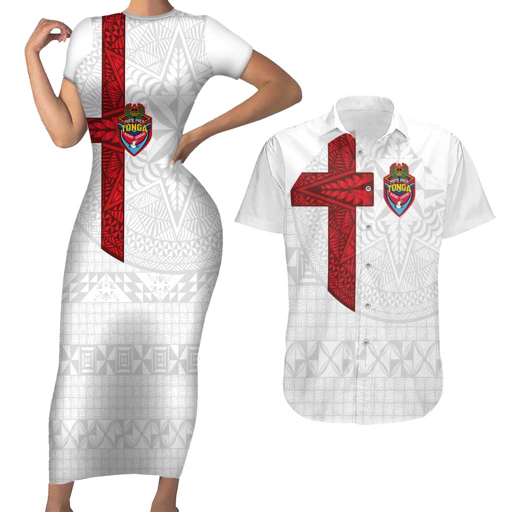 Custom Tonga Ngatu Art Rugby Mate Ma'a Couples Matching Short Sleeve Bodycon Dress and Hawaiian Shirt - Polynesian Pride