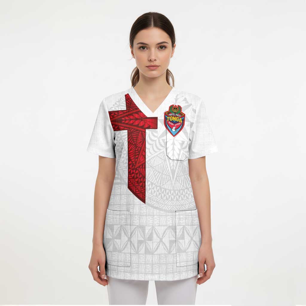 Custom Tonga Ngatu Art Rugby Mate Ma'a Scrub Top - Polynesian Pride