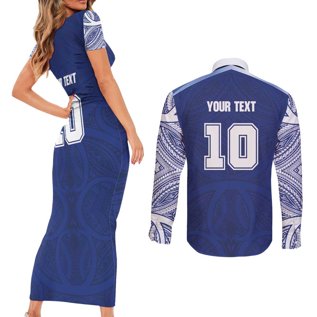 Custom Samoa Rugby Couples Matching Short Sleeve Bodycon Dress and Long Sleeve Button Shirt Pacific Motifs - Polynesian Pride