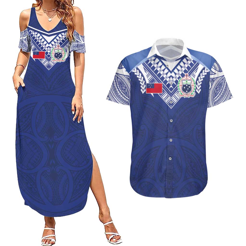 Custom Samoa Rugby Couples Matching Summer Maxi Dress and Hawaiian Shirt Pacific Motifs - Polynesian Pride