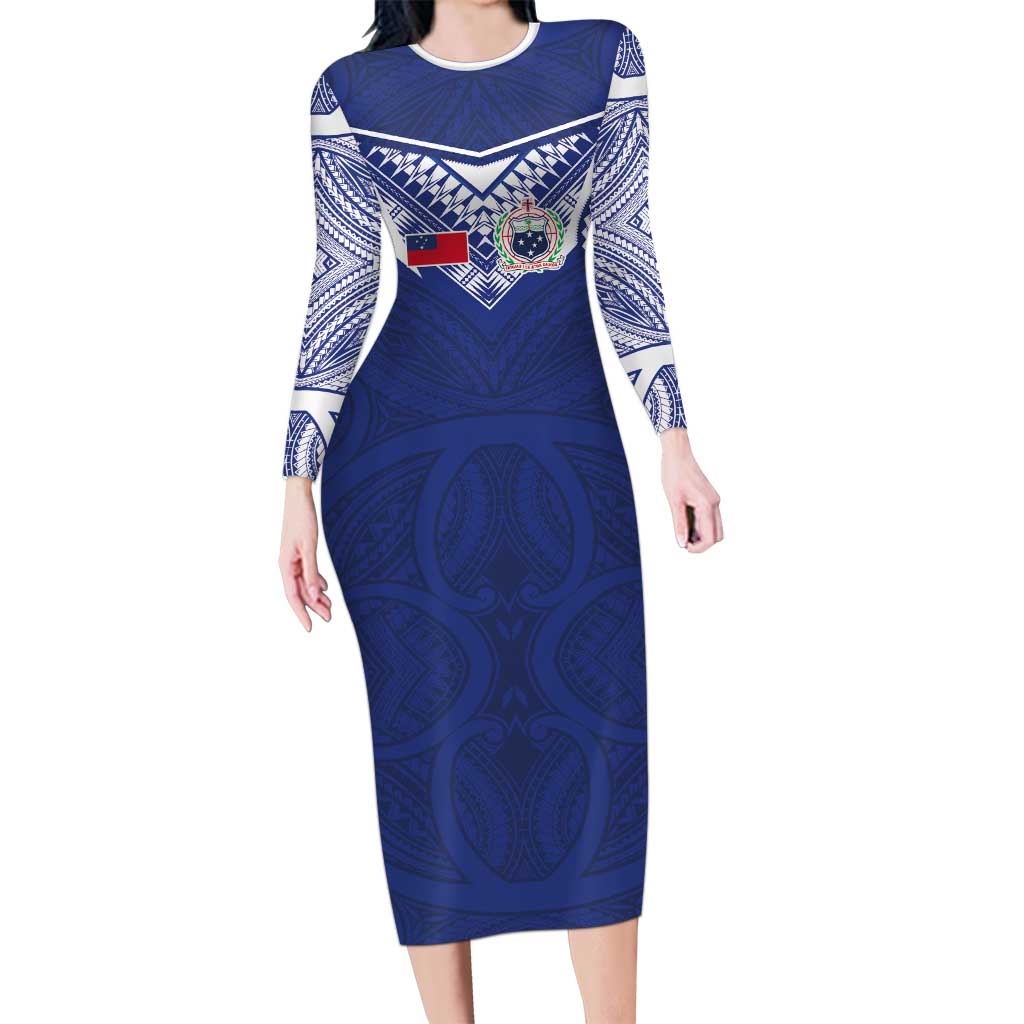 Custom Samoa Rugby Family Matching Long Sleeve Bodycon Dress and Hawaiian Shirt Pacific Motifs - Polynesian Pride