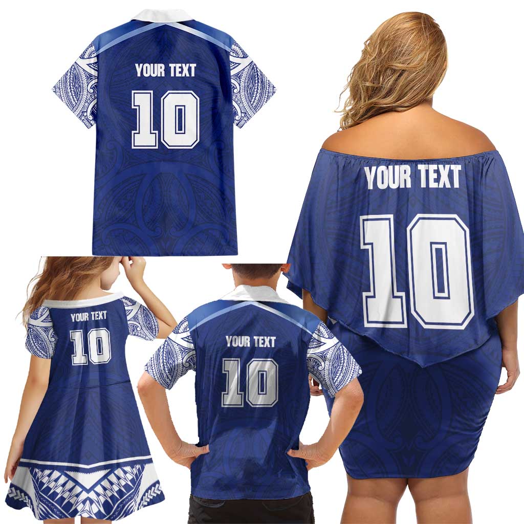 Custom Samoa Rugby Family Matching Off Shoulder Short Dress and Hawaiian Shirt Pacific Motifs - Polynesian Pride