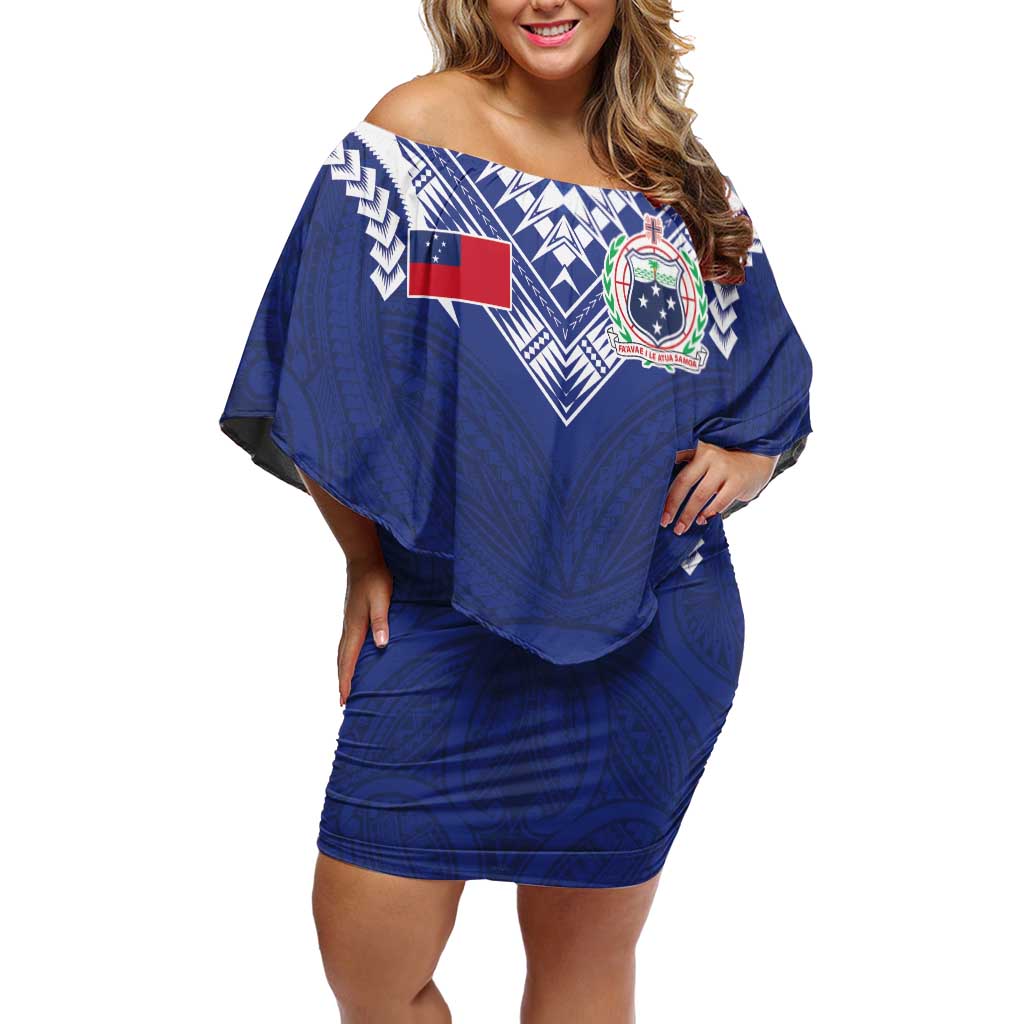 Custom Samoa Rugby Family Matching Off Shoulder Short Dress and Hawaiian Shirt Pacific Motifs - Polynesian Pride
