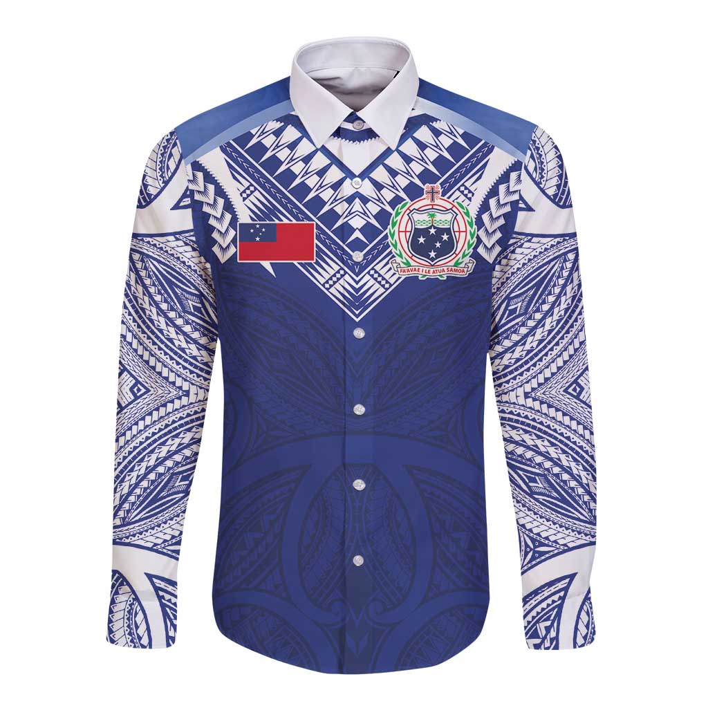 Custom Samoa Rugby Long Sleeve Button Shirt Pacific Motifs - Polynesian Pride